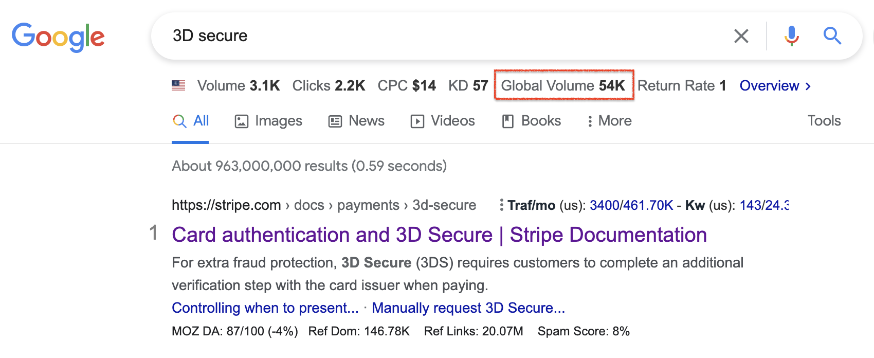 Google search top result for '3D Secure'