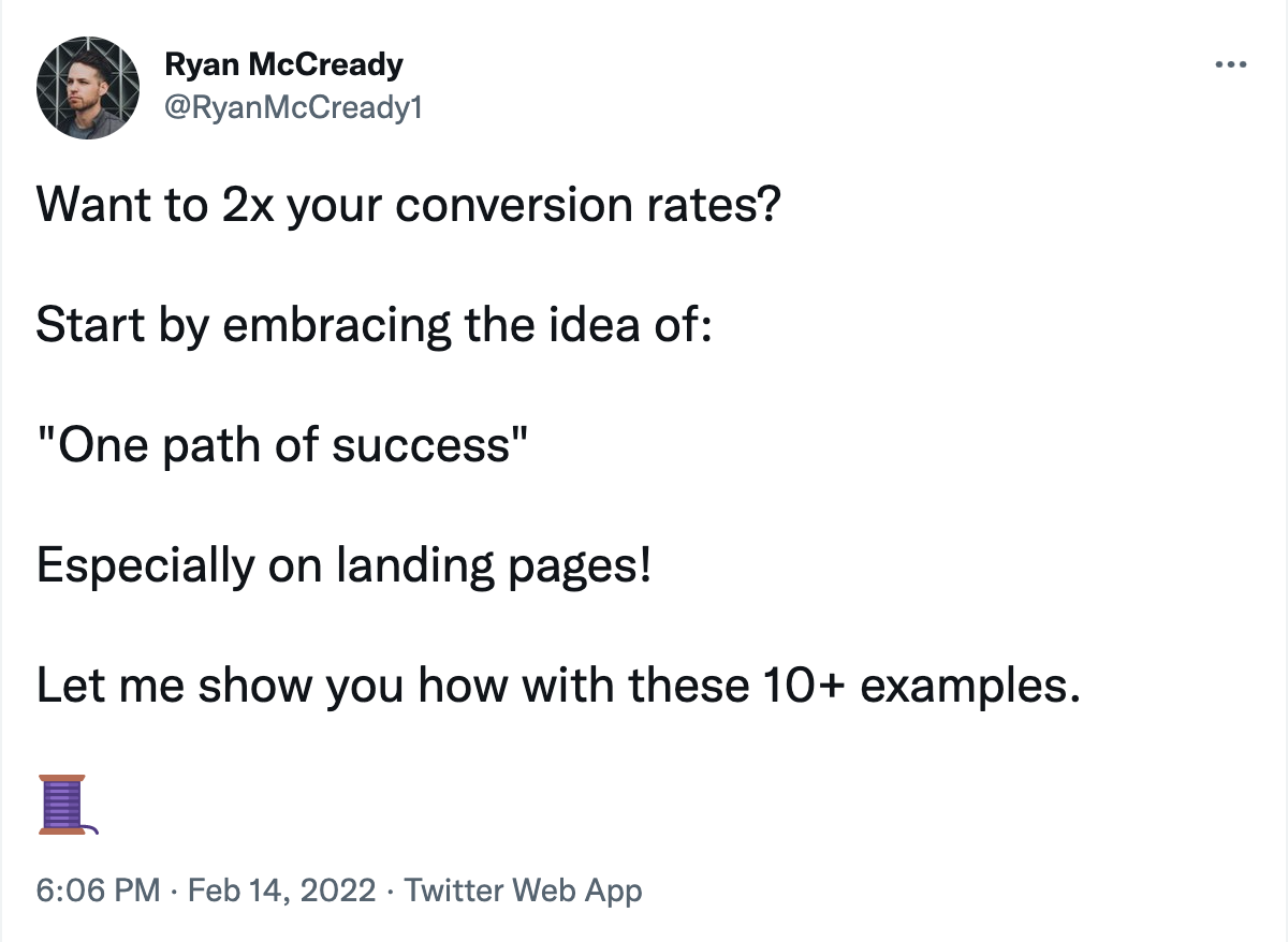 Ryan McCready tweet about doubling conversion rates
