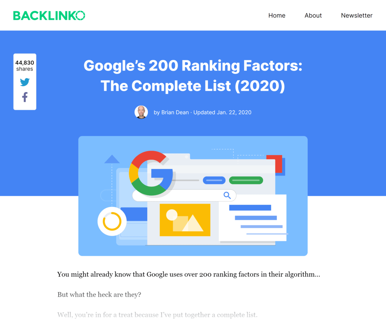 Backlinko blog post: Google's 200 Ranking Factors The Complete List