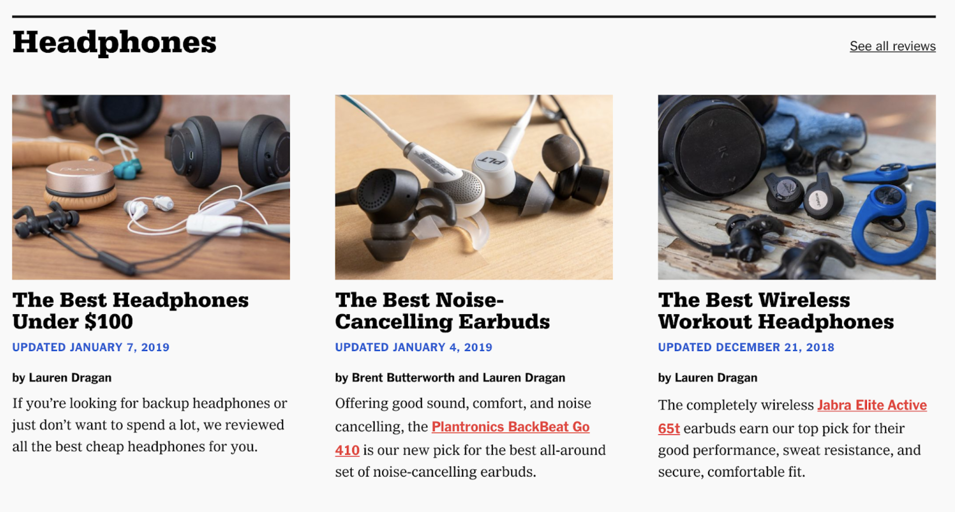 Wirecutter page for reviews of headphones