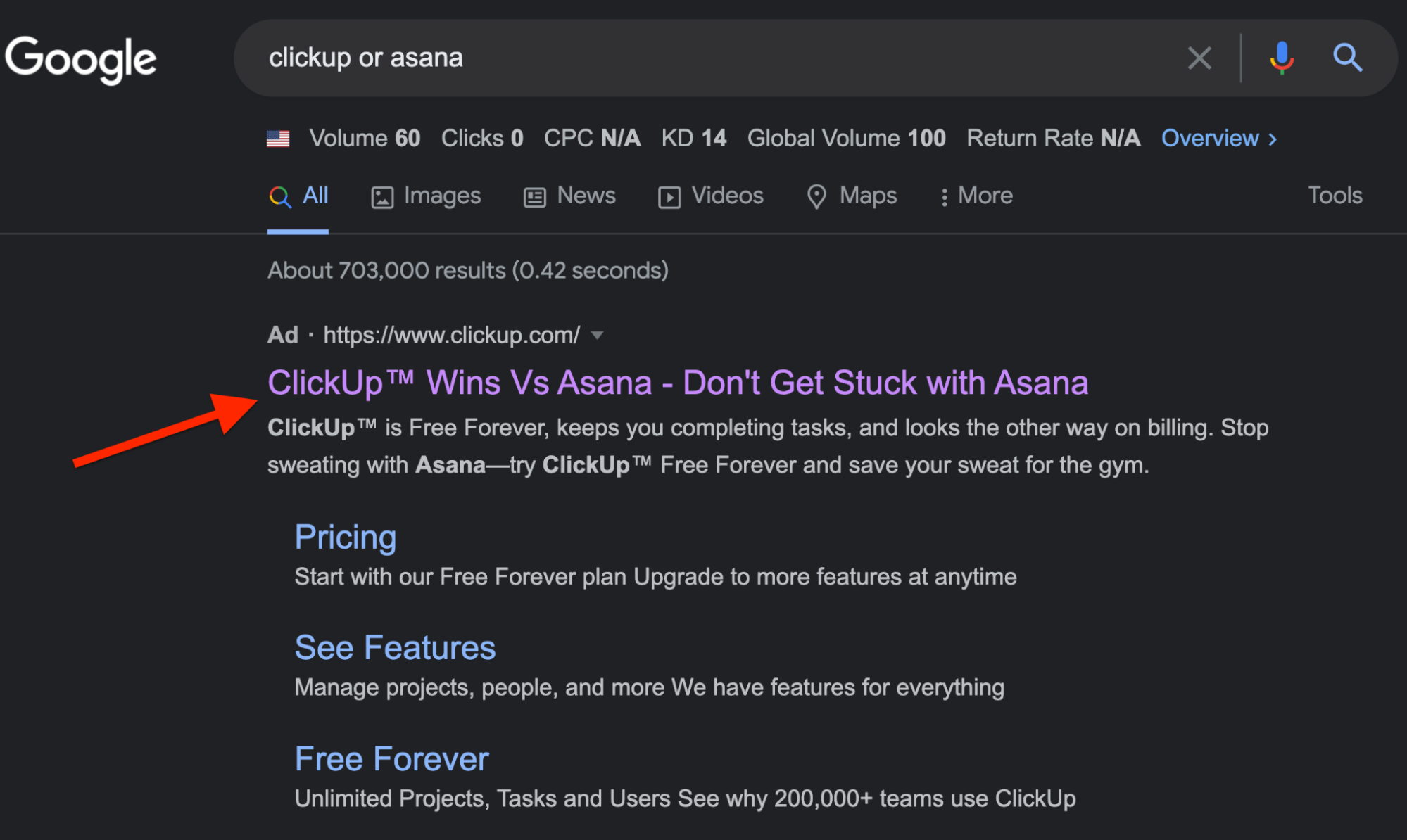 ClickUp or Asana search engine results page