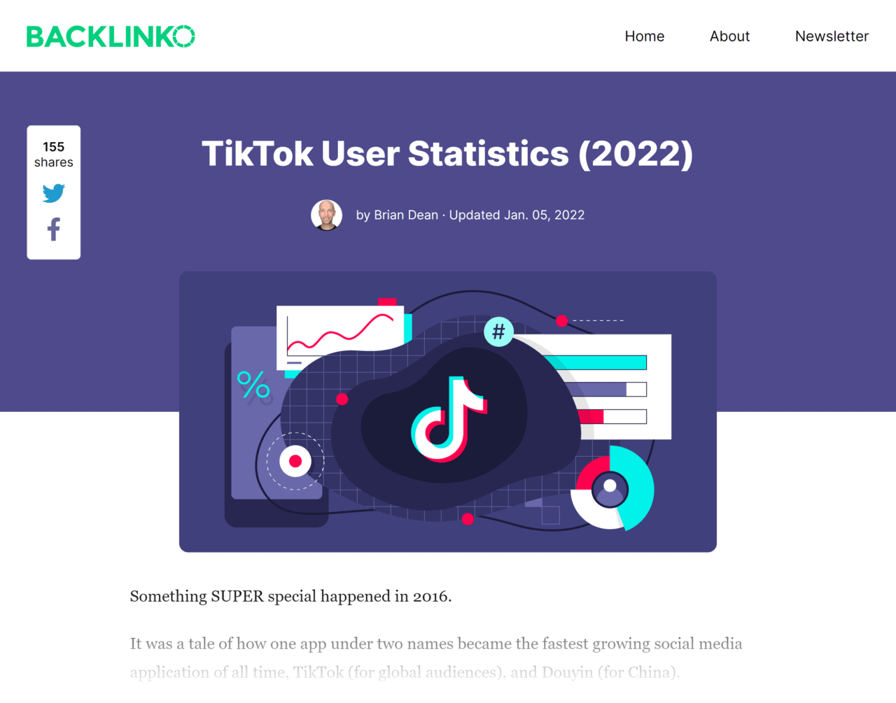 Backlinko article on TikTok User Statistics 2022