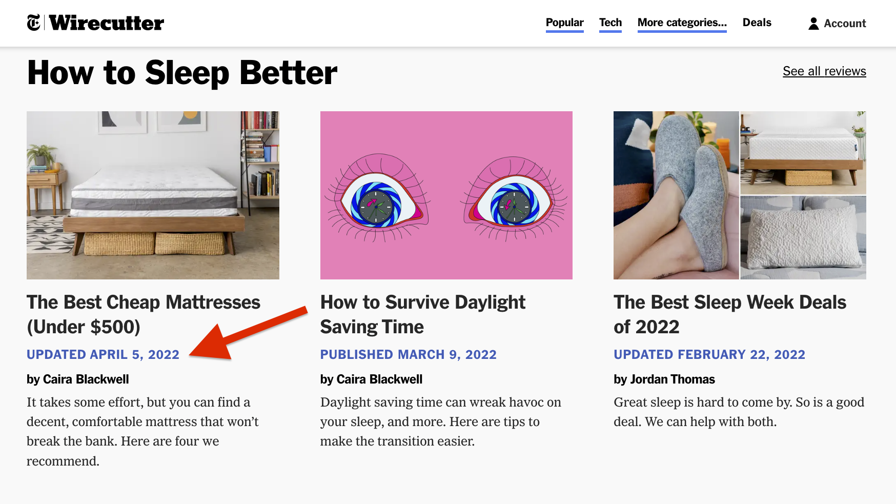 Wirecutter's section of articles on 'How to Sleep Better'