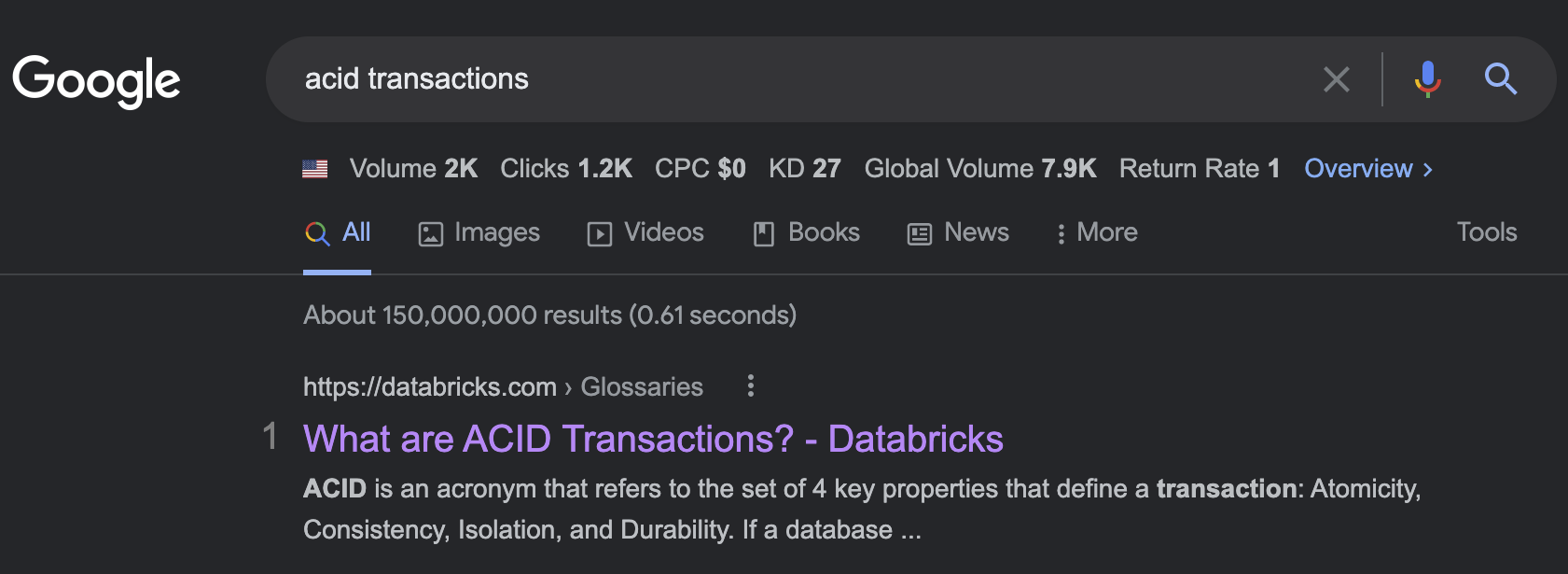 search engine results page for 'acid transactions'