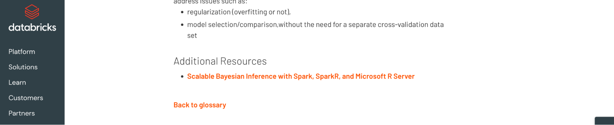 Databricks additional resources section of glossary items