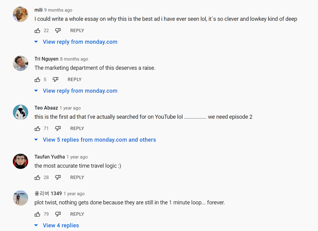 comments on monday.com's YouTube video