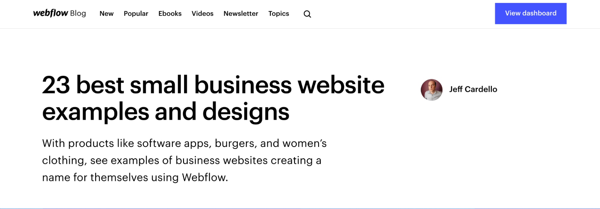 webflow blog post for "23 best small business website examples and designs"