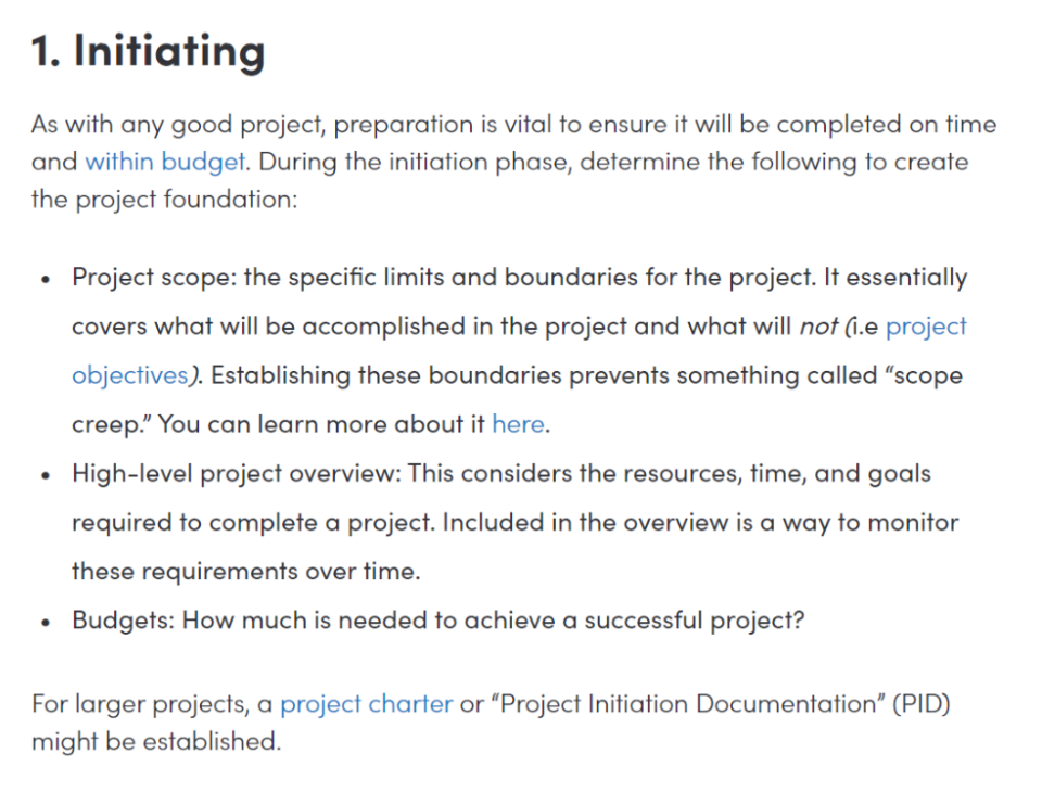 steps to initiating a project