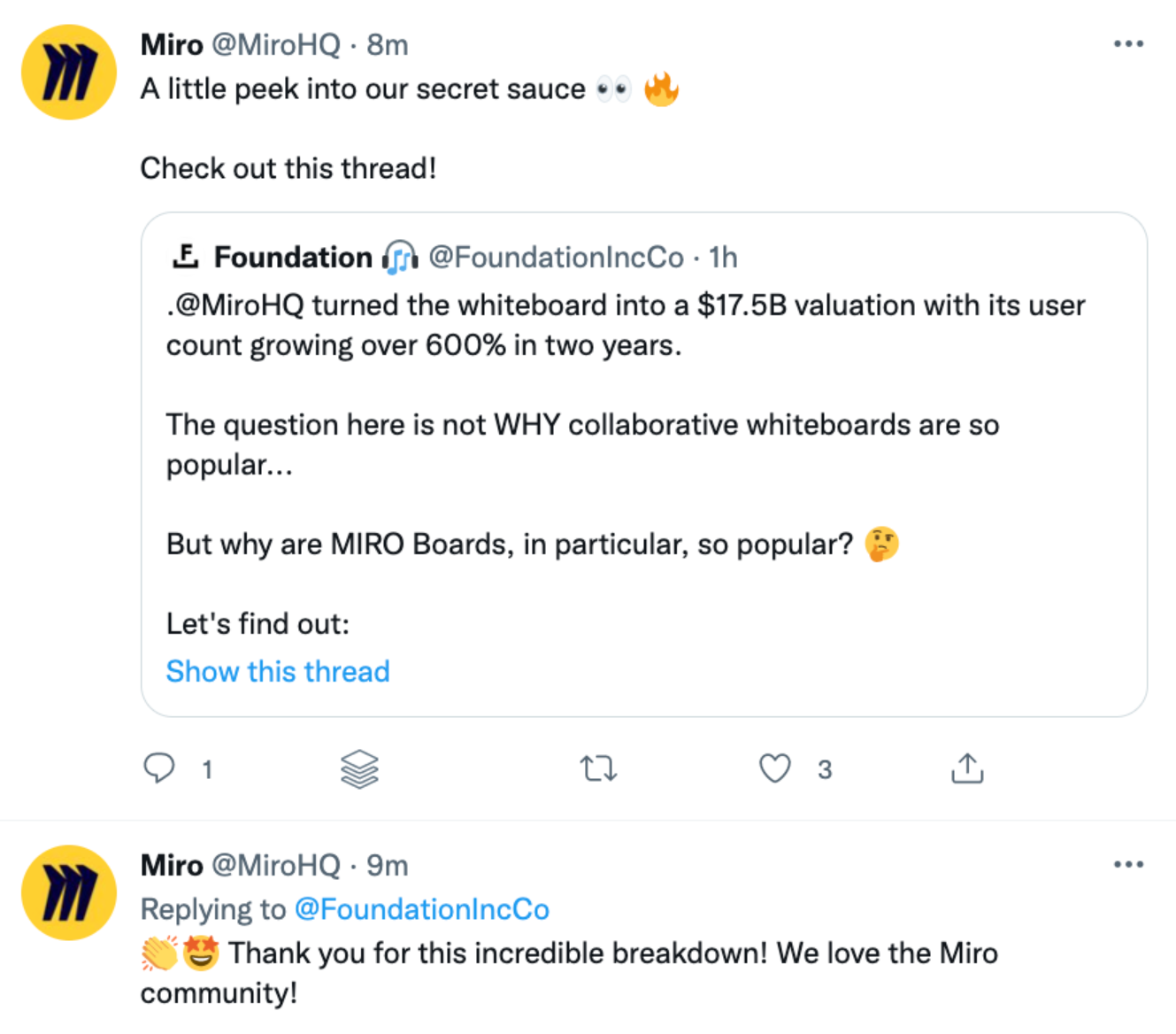 Miro tweets about Miro case study