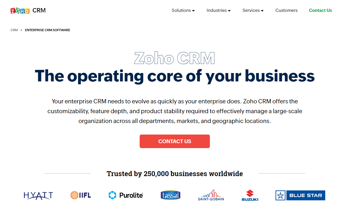 Zoho CRM's landing page is a conversion masterpiece 25 years in the making.