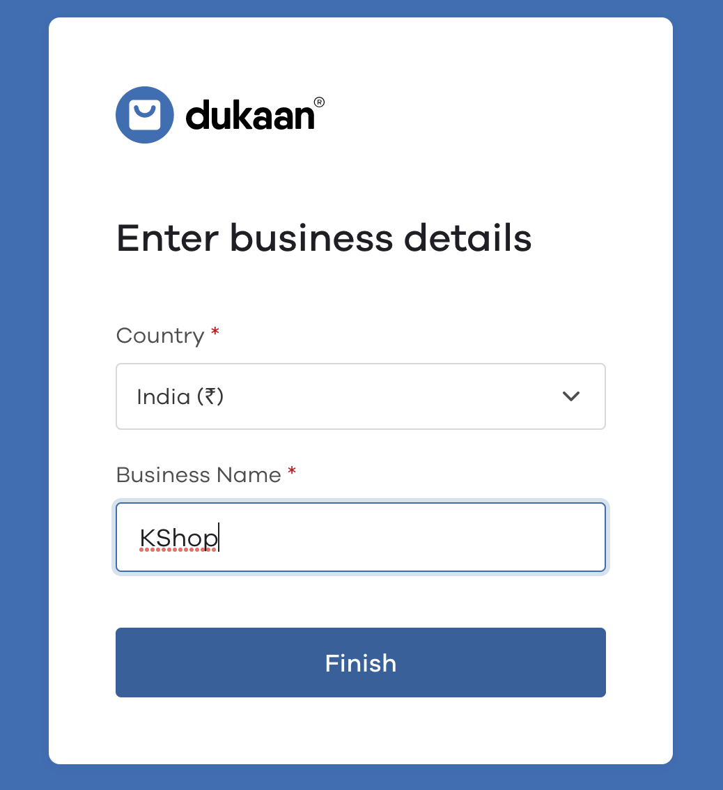 Dukaan Signup complete page