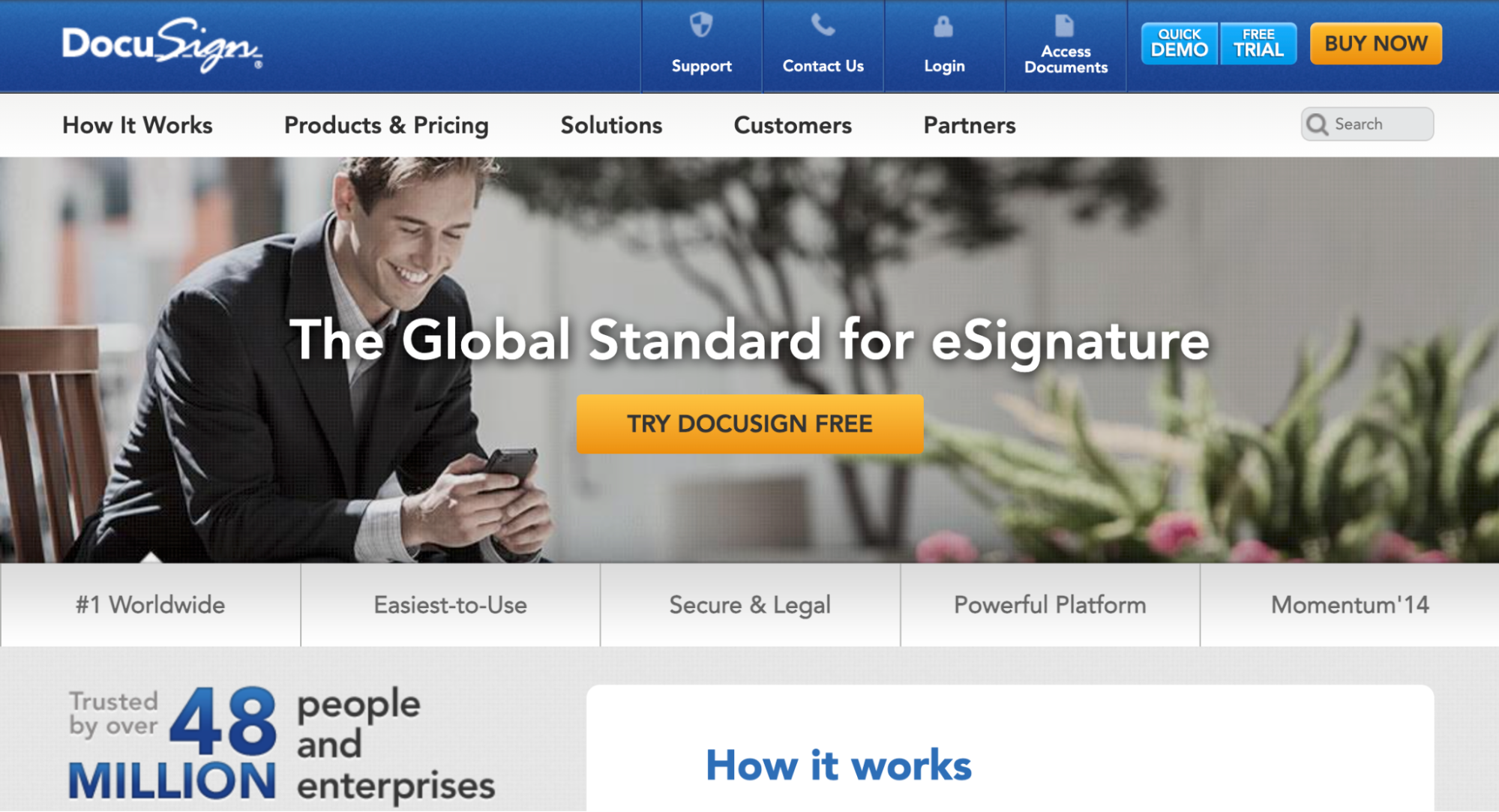 Docusign Landing page in 2014