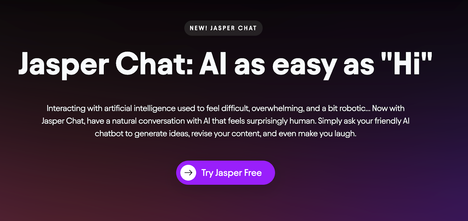 The Jasper Chat product page has a free trial link right under the title