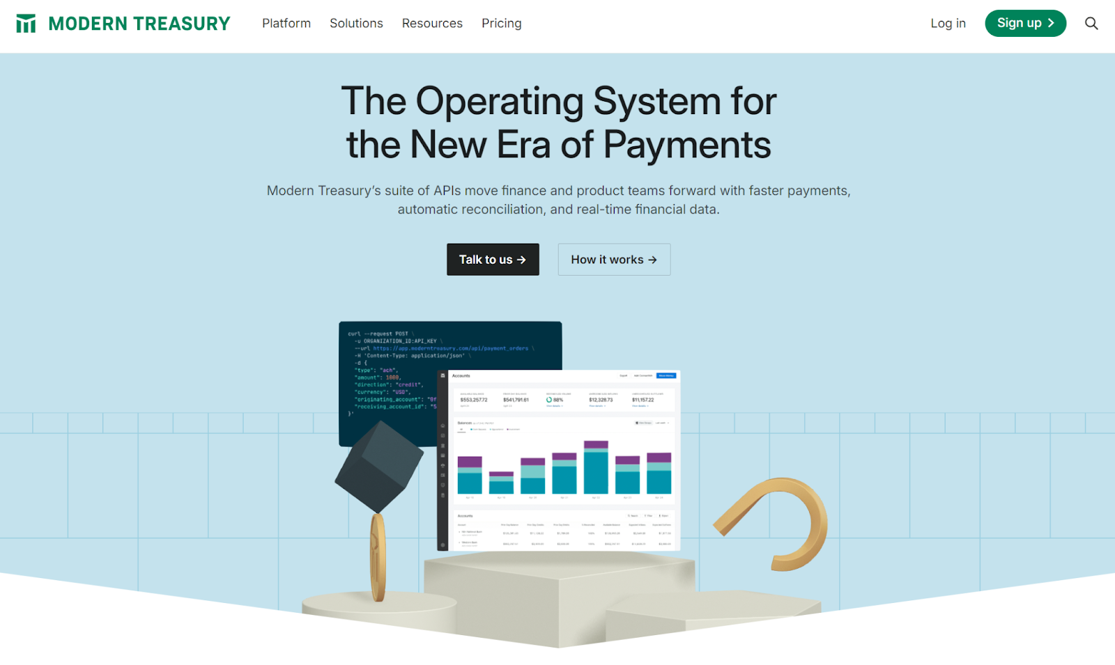 Modern Treasury's homepage states its goal of dominating the payments industry