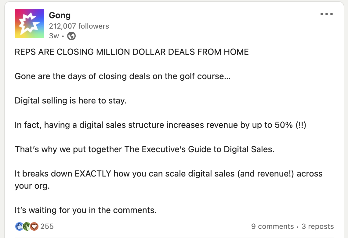 Gong repurposed its lead magnet into this LinkedIn post