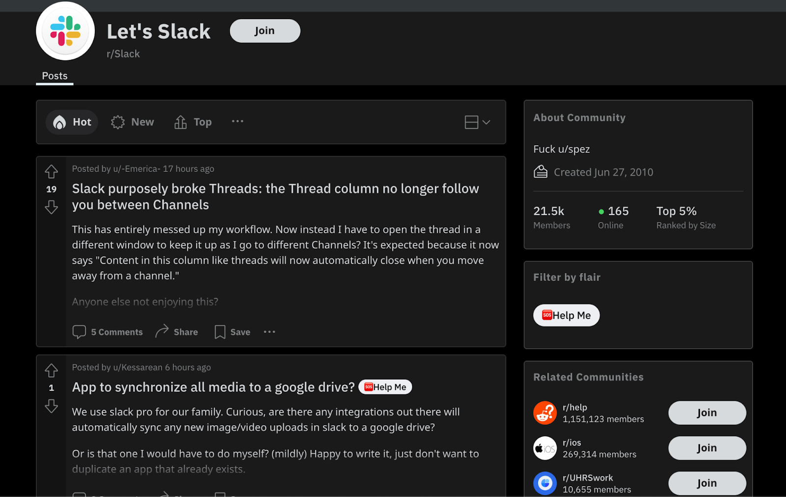 The Let's Slack subreddit has over 21,000 members