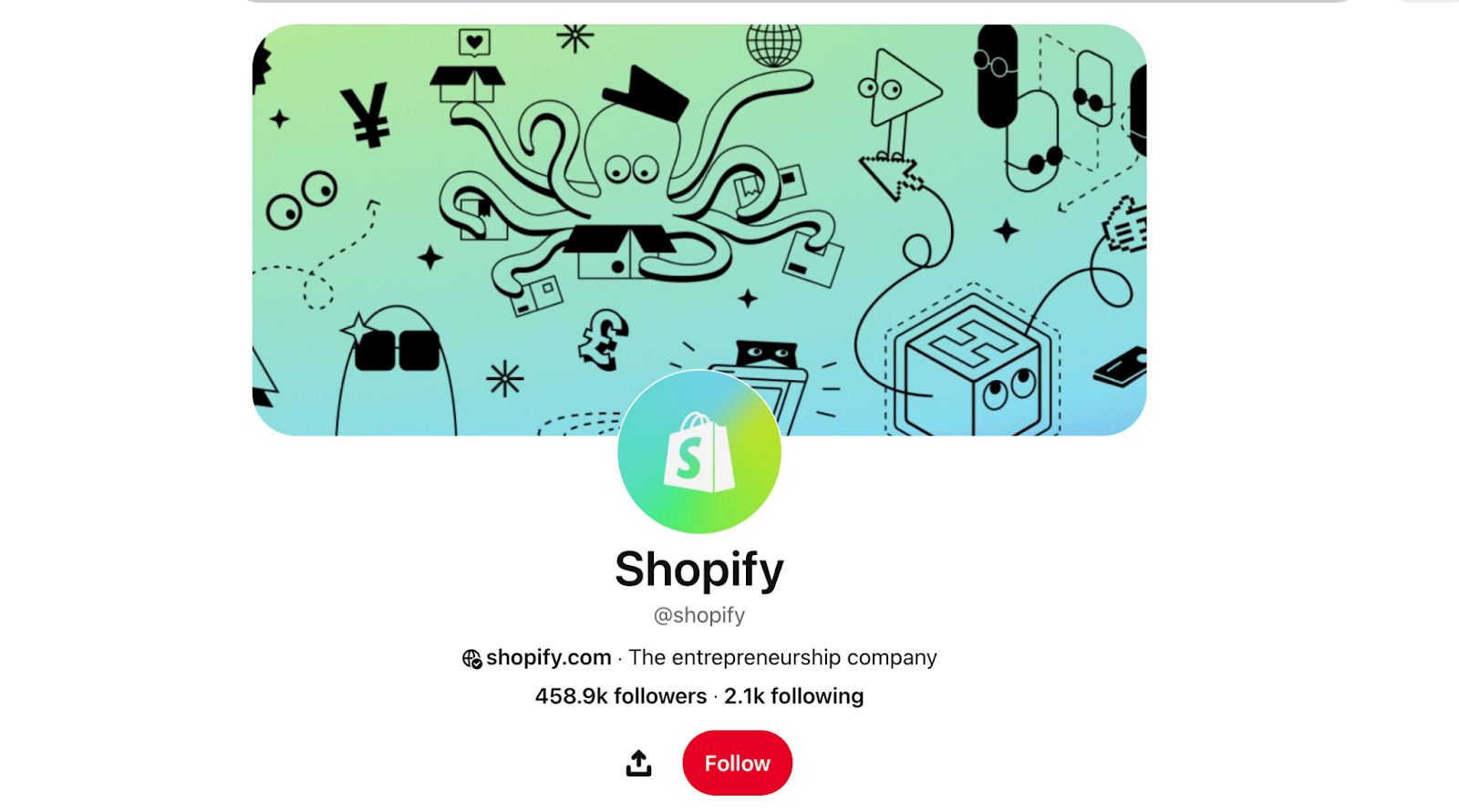 Shopify's Pinterest page has nearly 460,000 followers