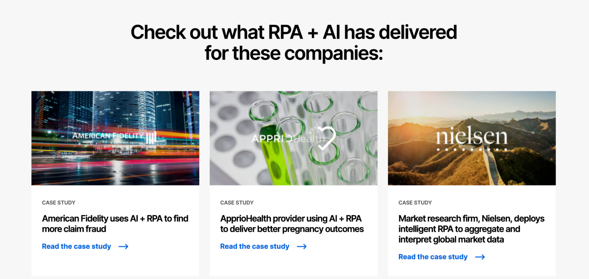 UiPath RPA webpage customer success stories section