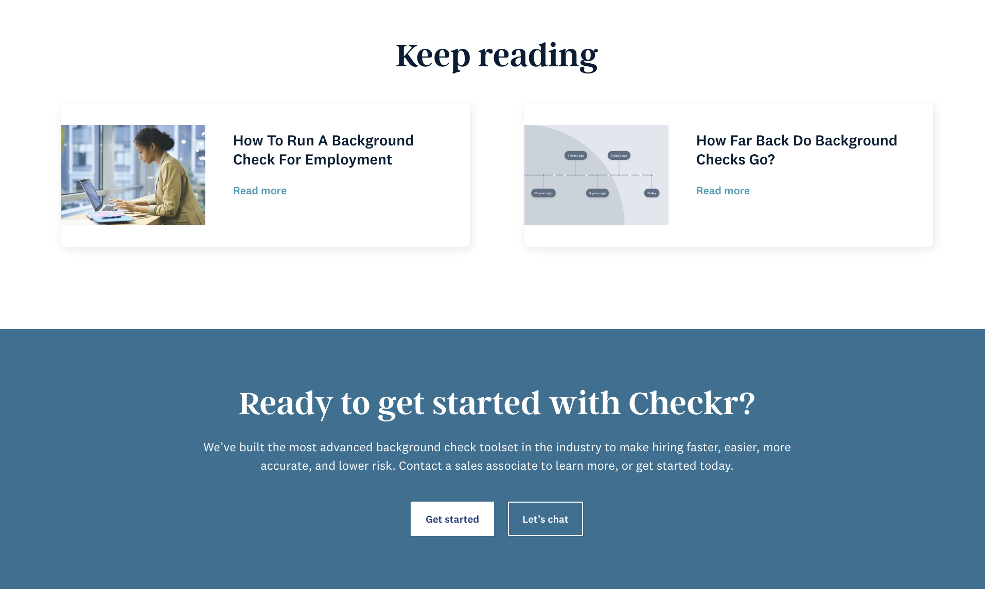 Checkr's background check page additional reads section
