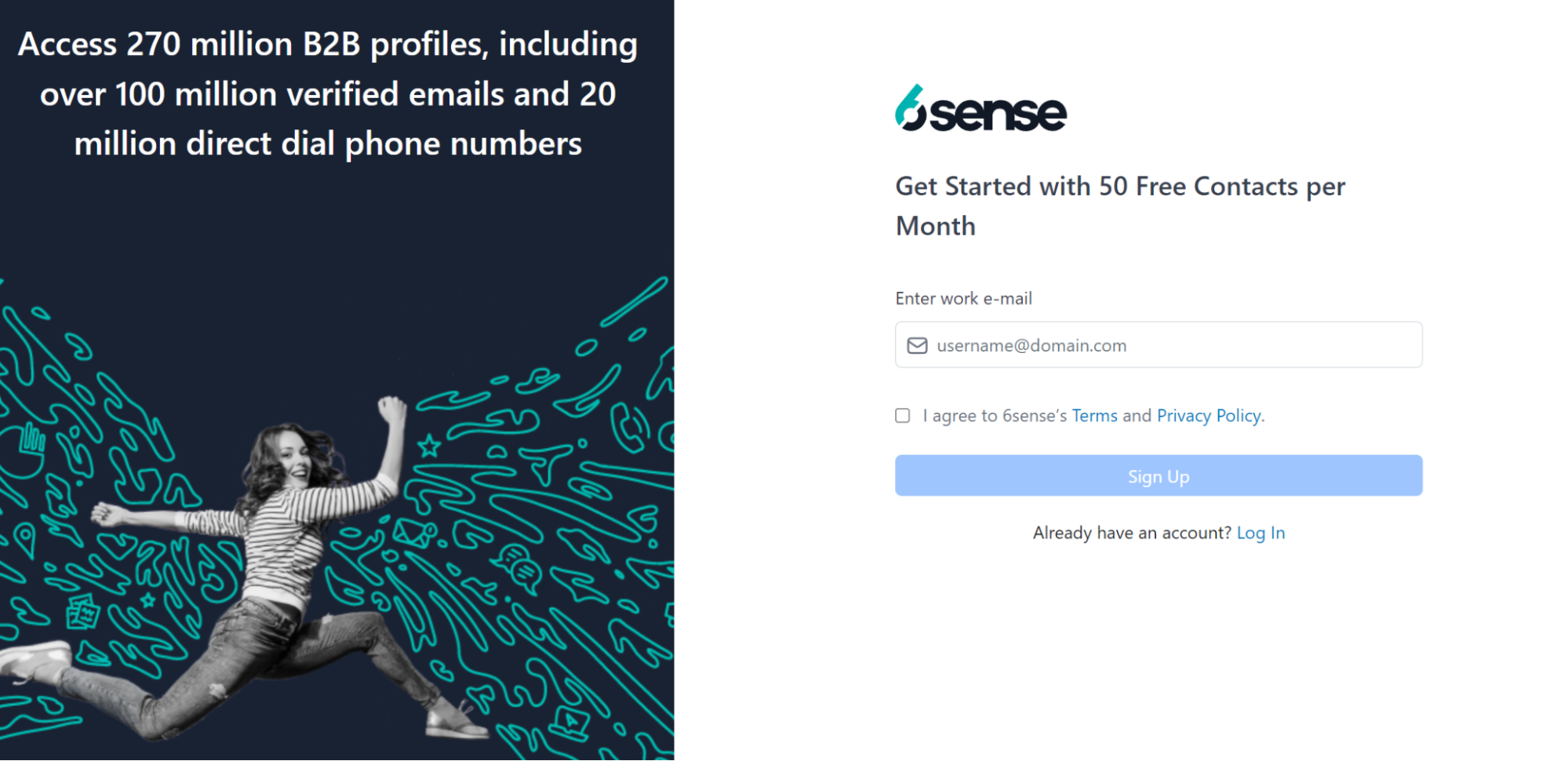 6Sense company page CTAs take visitors to this freemium offering.