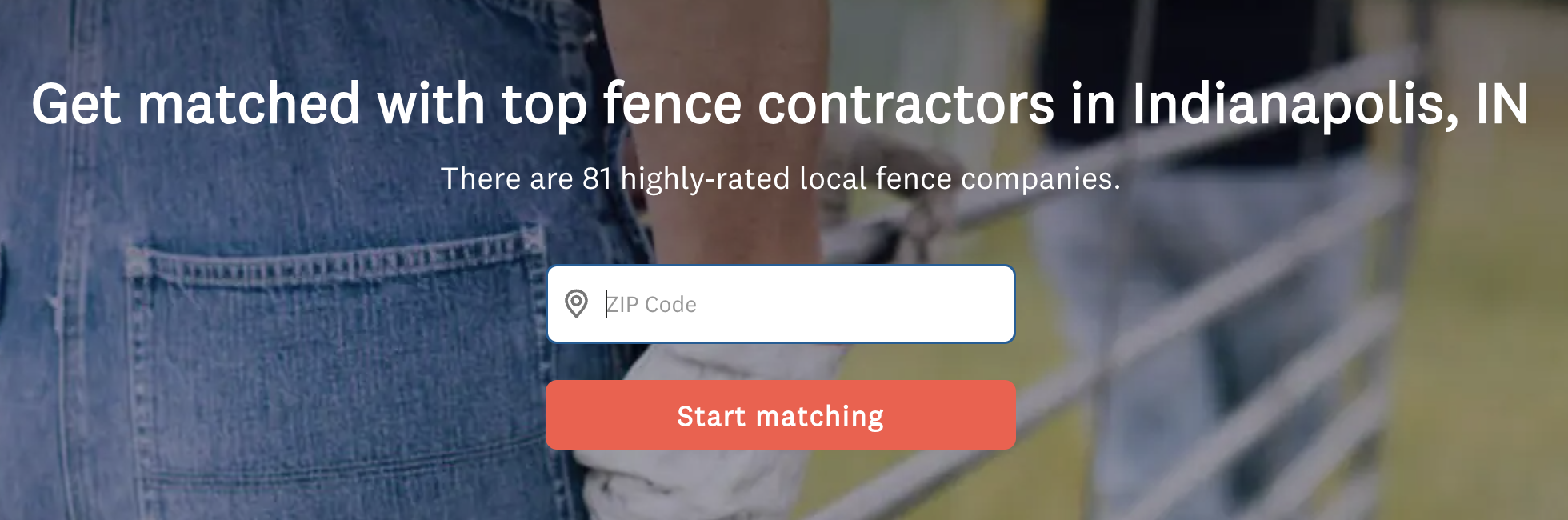Page element showing an image of blue jeans on a fence contractor search page