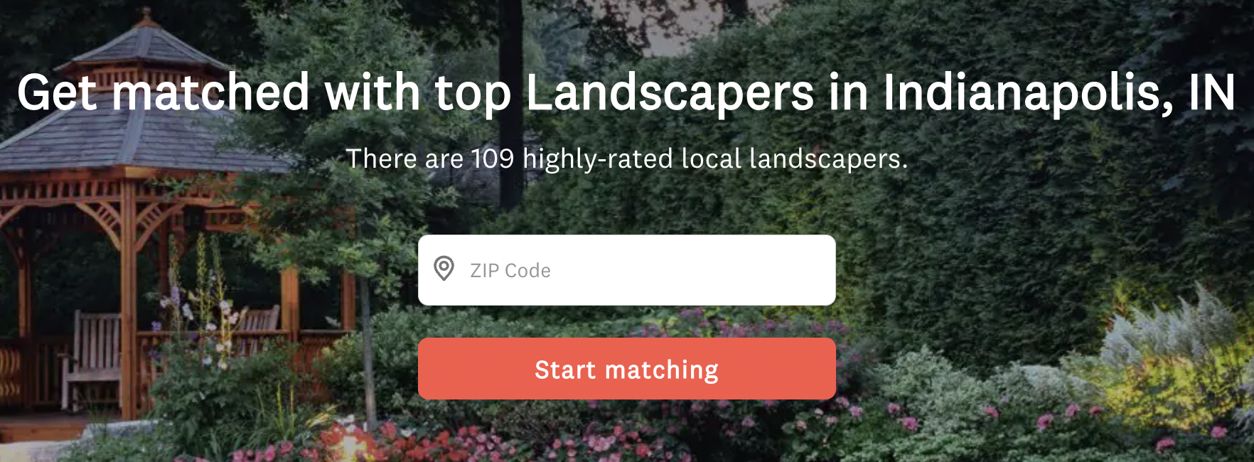 Page element showing an image of a garden on a landscaper search page