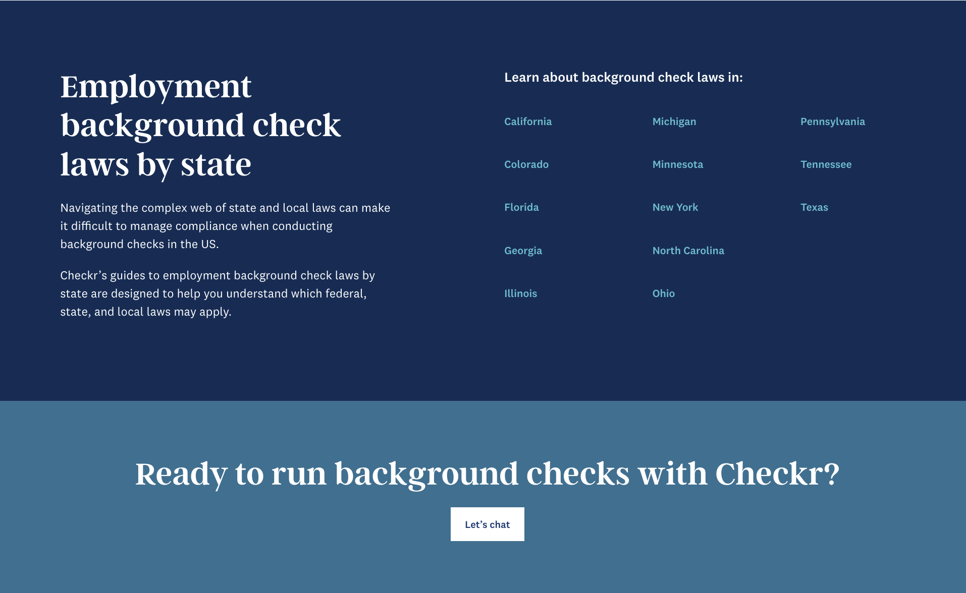 Checkr's background check page location-specific guides