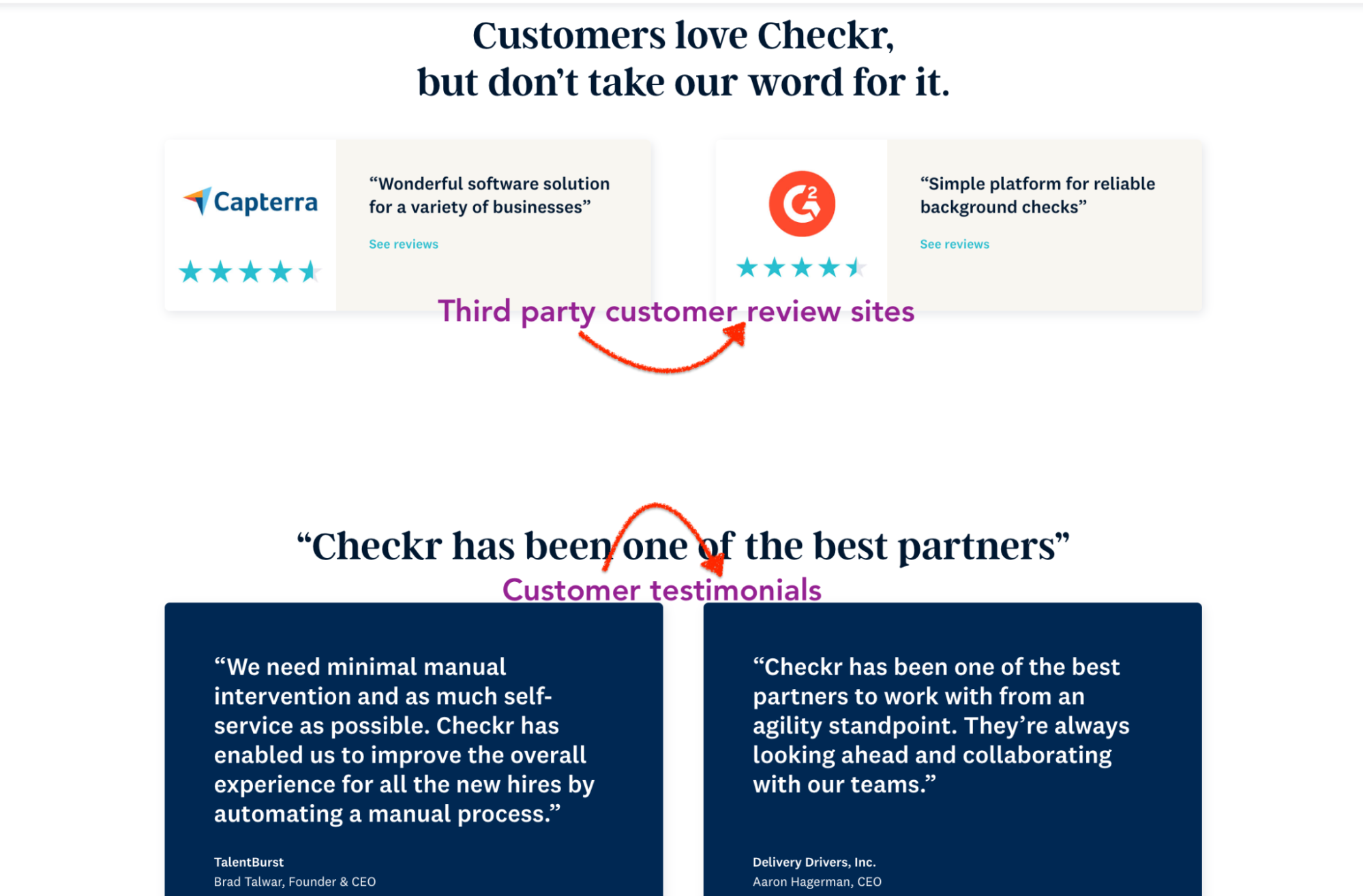 Checkr's background check page social proof