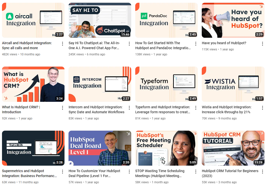 HubSpot creates YouTube videos to help upsell its top product integrations