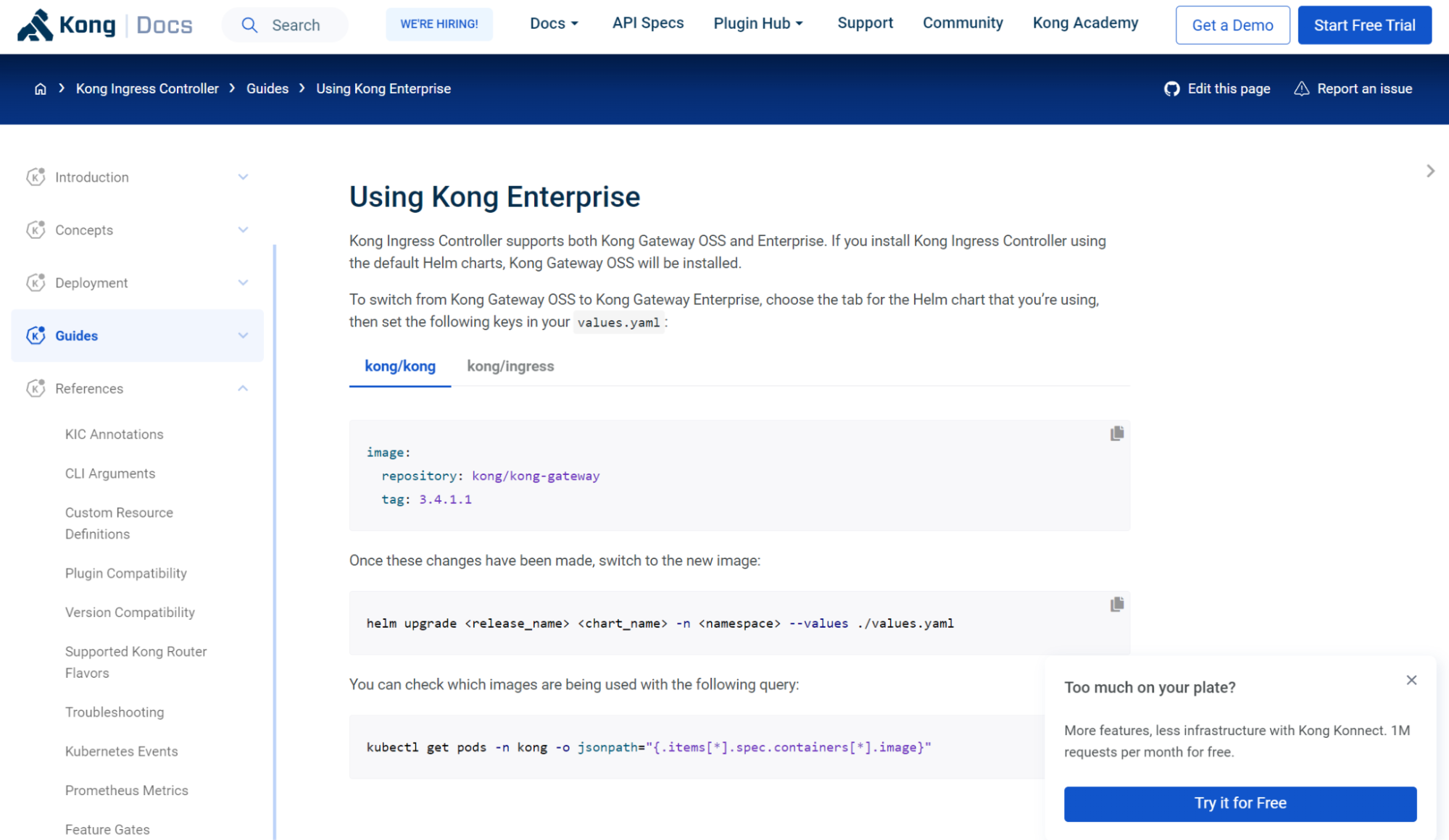A documentation page for using Kong Ingress Controller in enterprise mode.