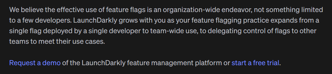 LaunchDarkly has a simple, understated CTA in its feature flag post.