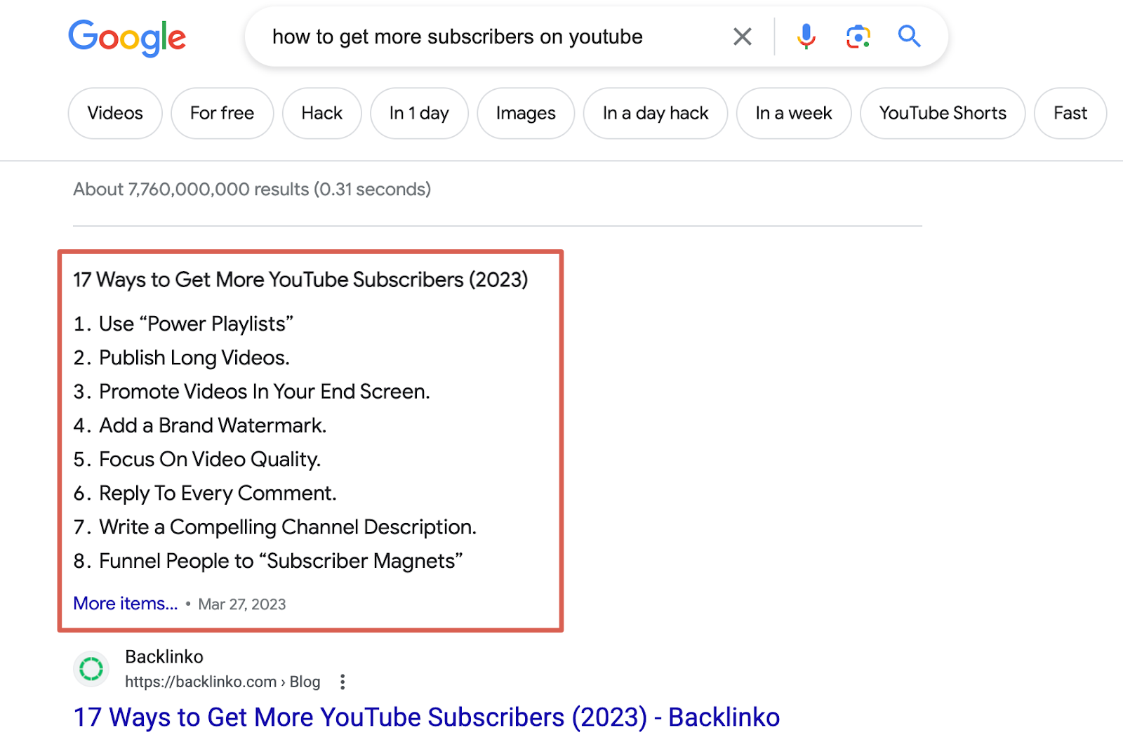 A screenshot of the featured snippet on a search engine results page