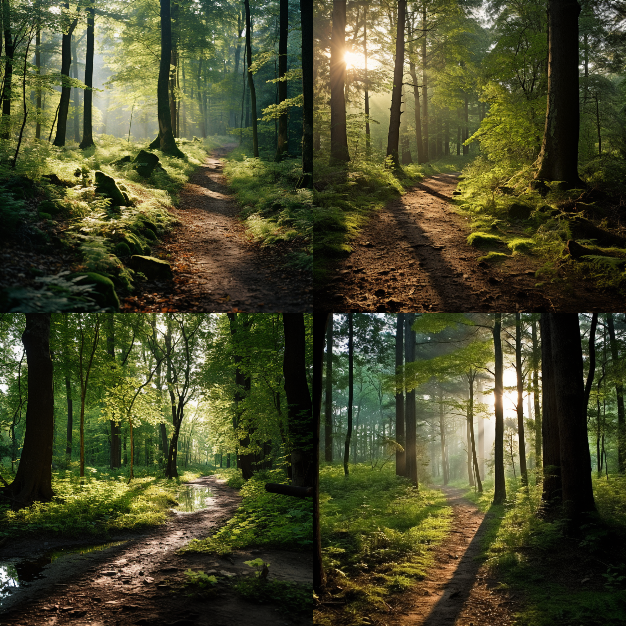 Four image options generated by Midjourney based on a nature walk prompt