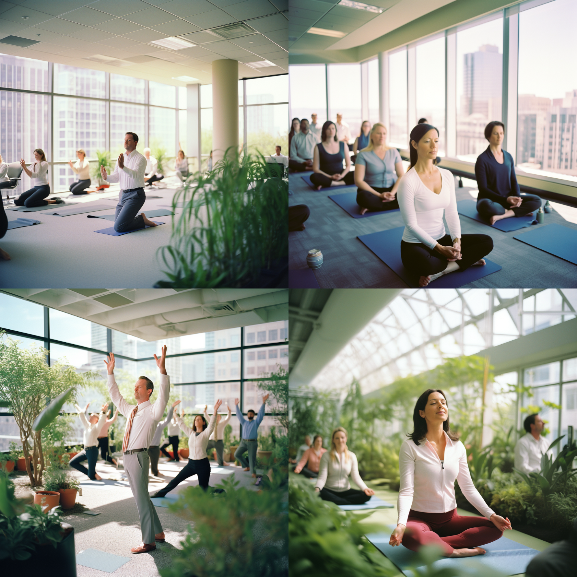 Four image options generated by Midjourney based on a corporate wellness initiatives prompt