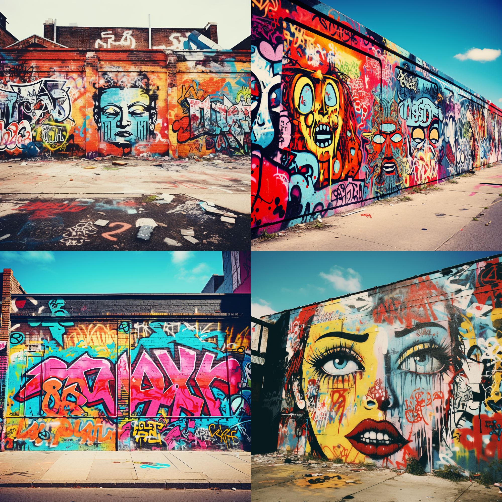 Four image options generated by Midjourney based on an urban graffiti prompt