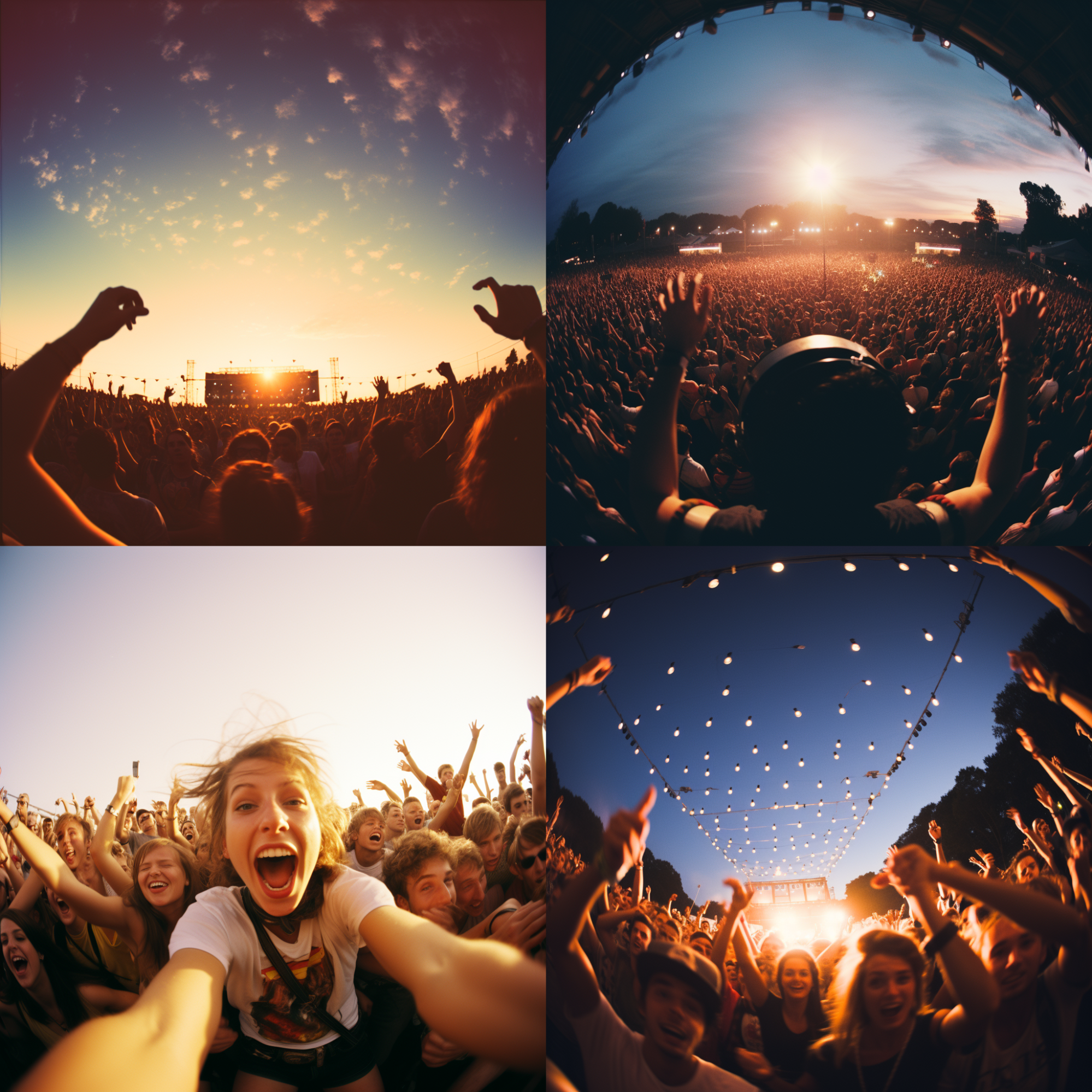 Four image options generated by Midjourney based on a festival vibes prompt