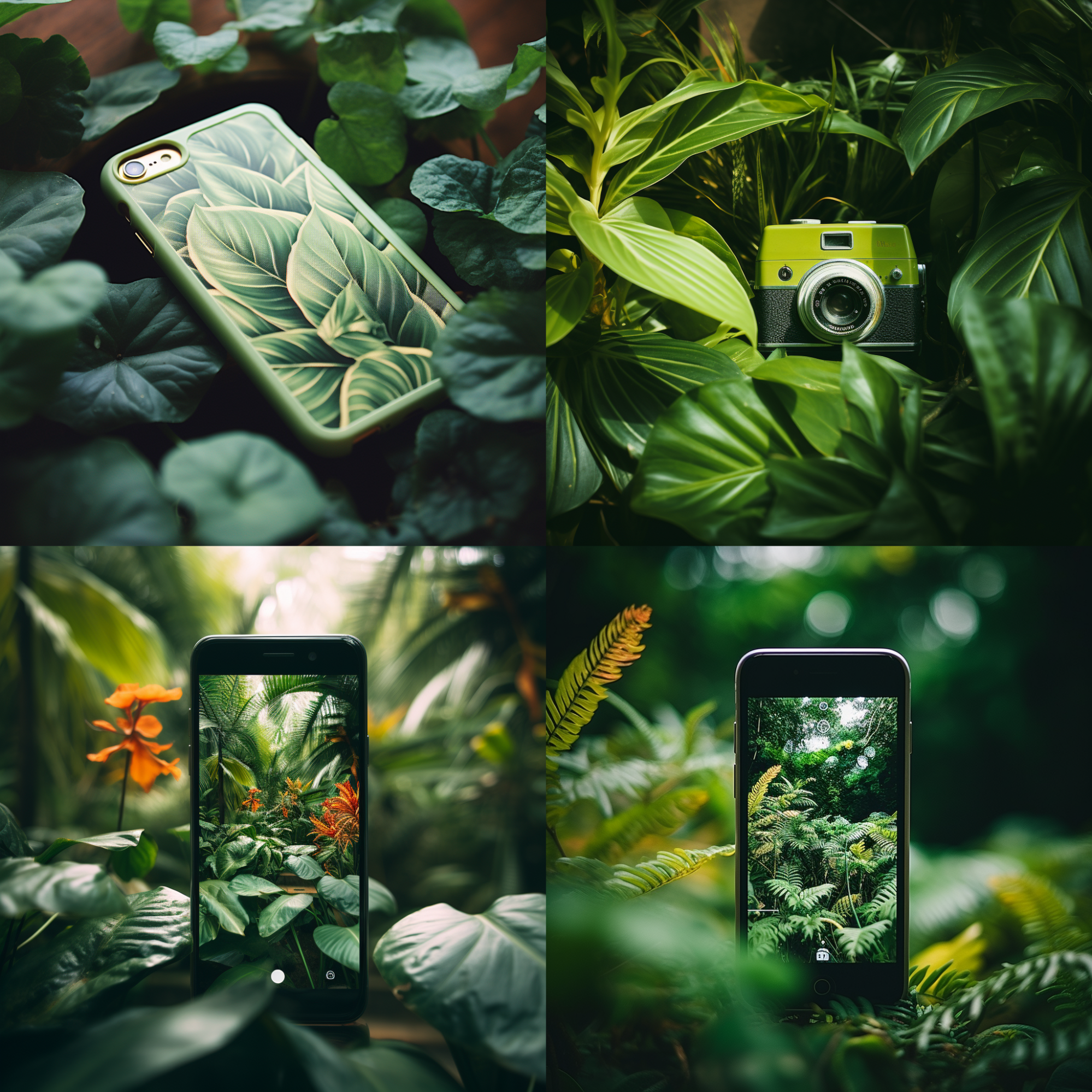Four image options generated by Midjourney based on a plant lover's paradise prompt