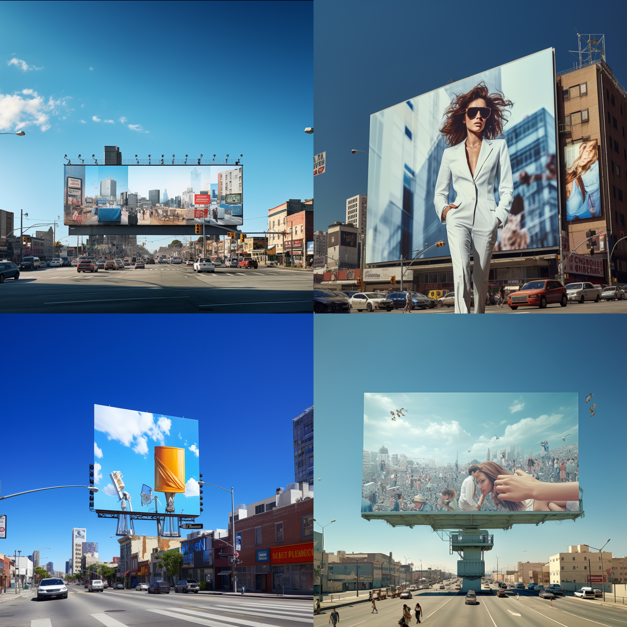 Four image options generated by Midjourney based on a billboard brilliance prompt