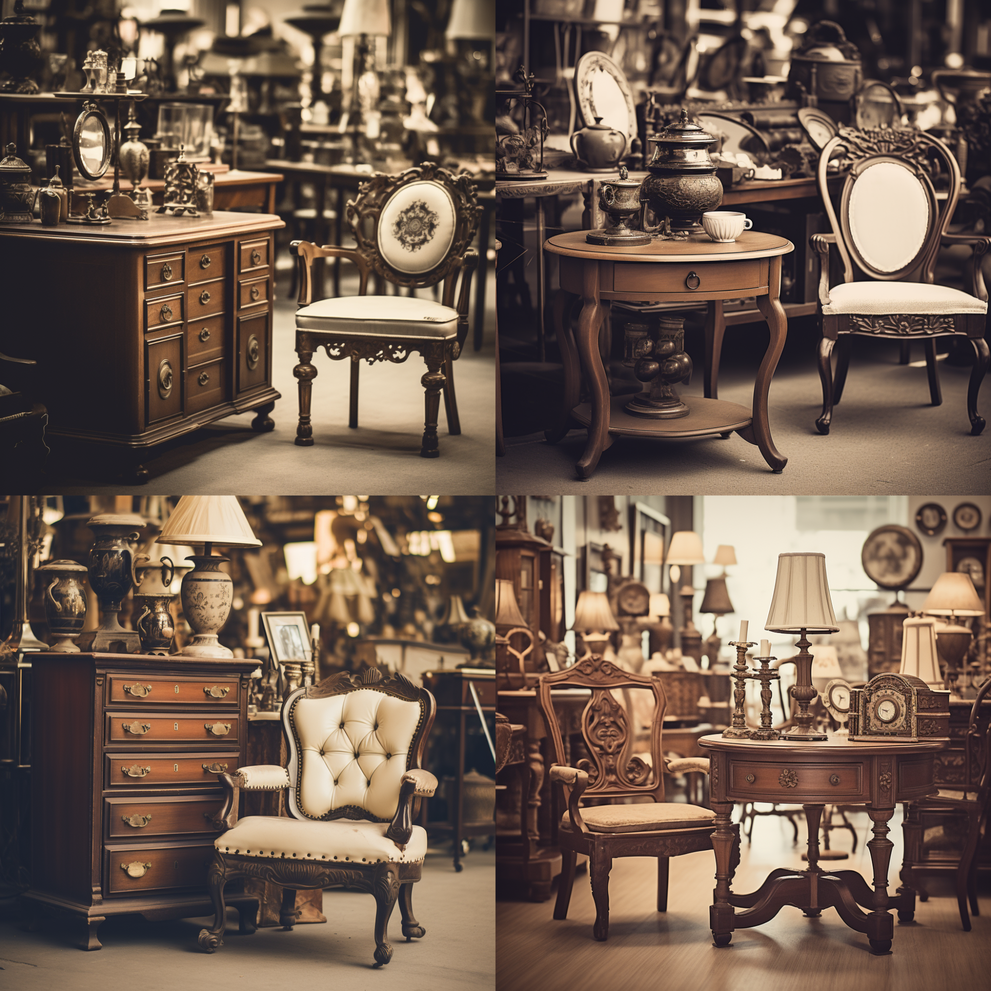 Four image options generated by Midjourney based on a vintage vibes marketplace prompt