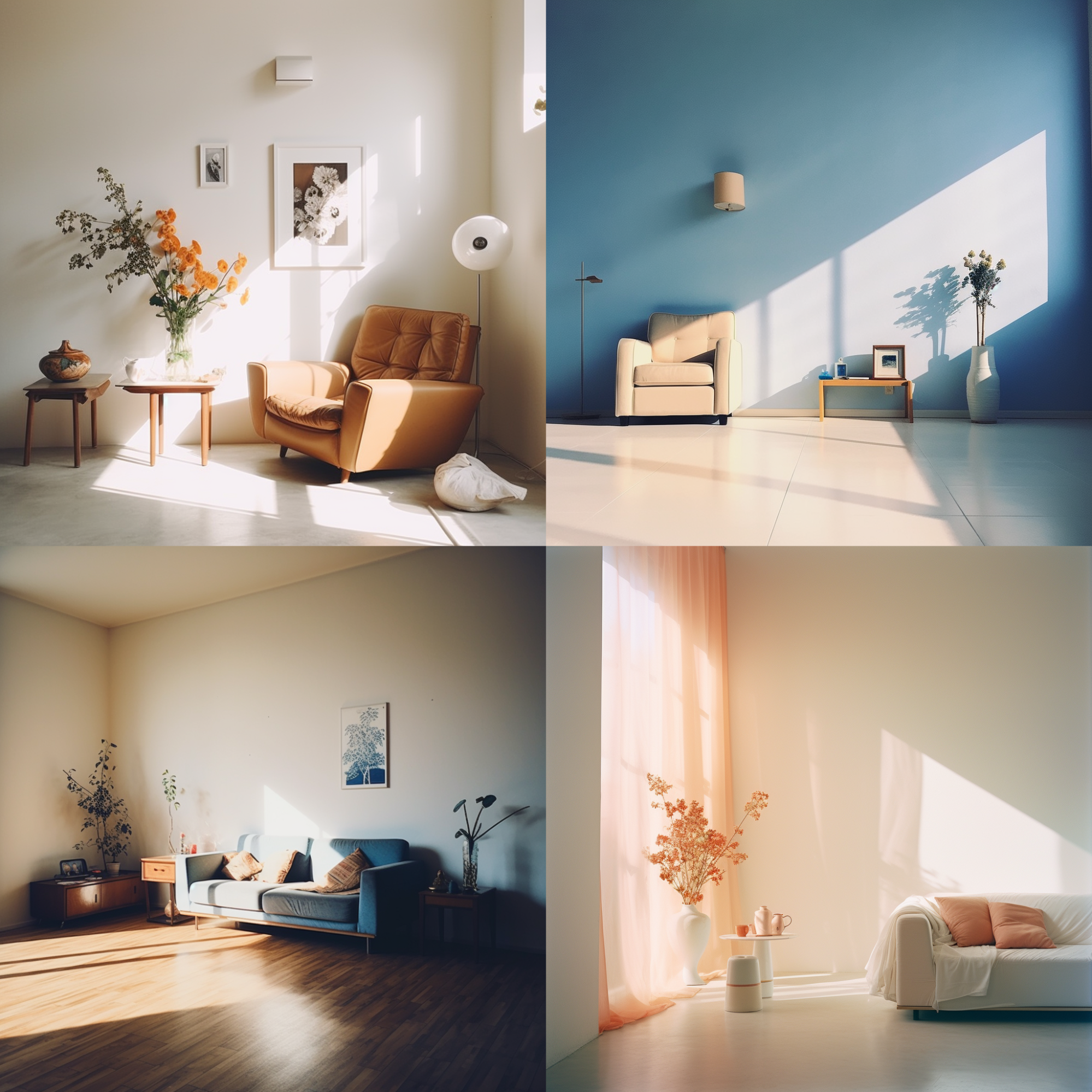 Four image options generated by Midjourney based on a home decor inspiration prompt