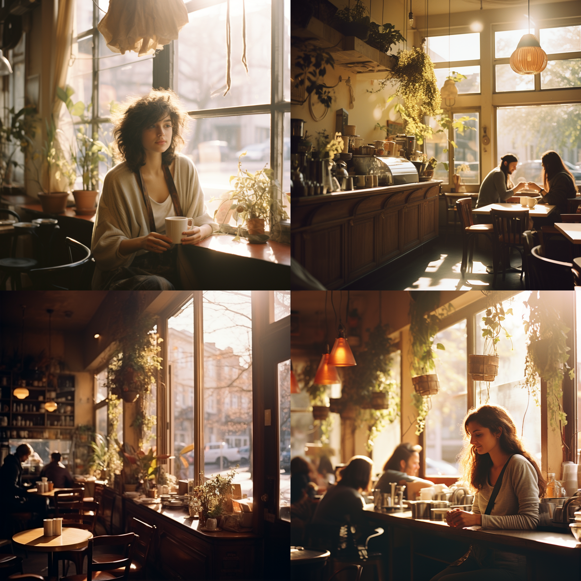 Four image options generated by Midjourney based on a café ambience prompt