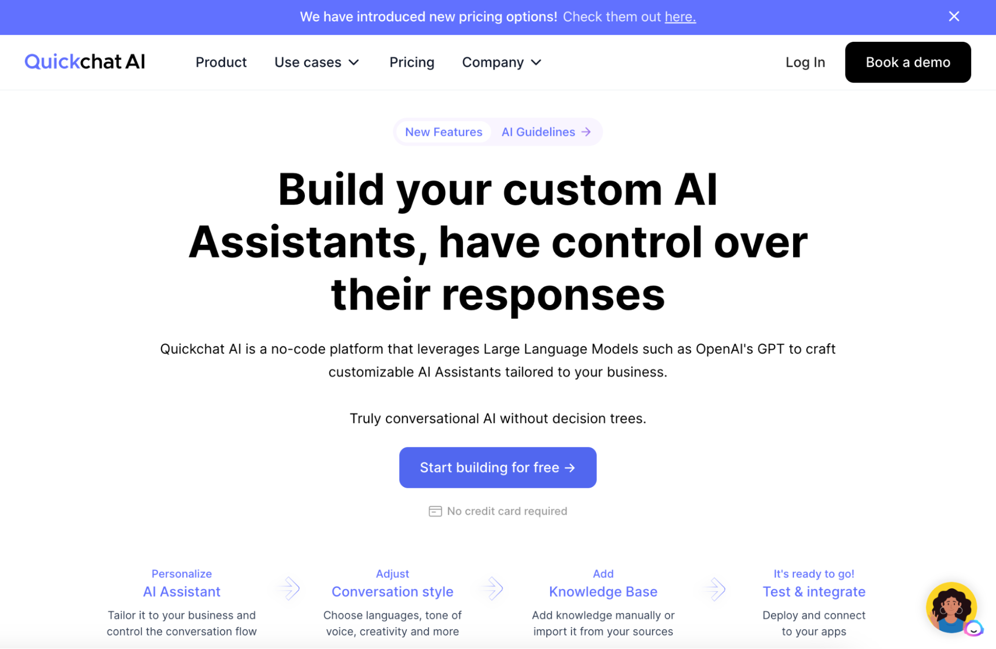 Screenshot of the quickchat.ai homepage
