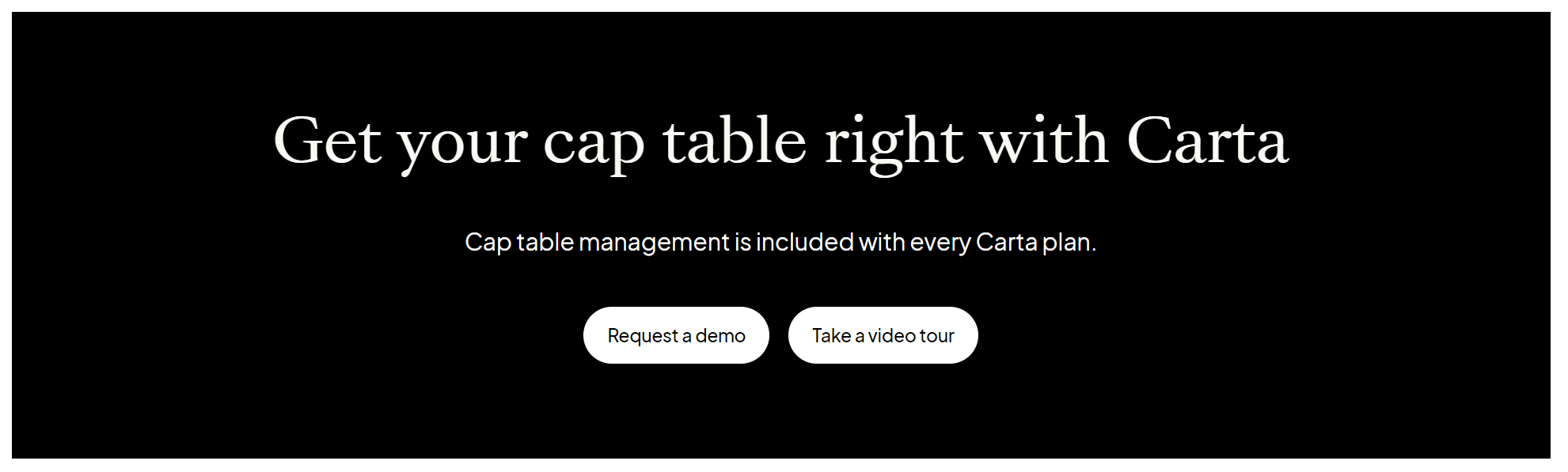 Carta uses simple, direct copy to move visitors from its cap table management page to a demo request
