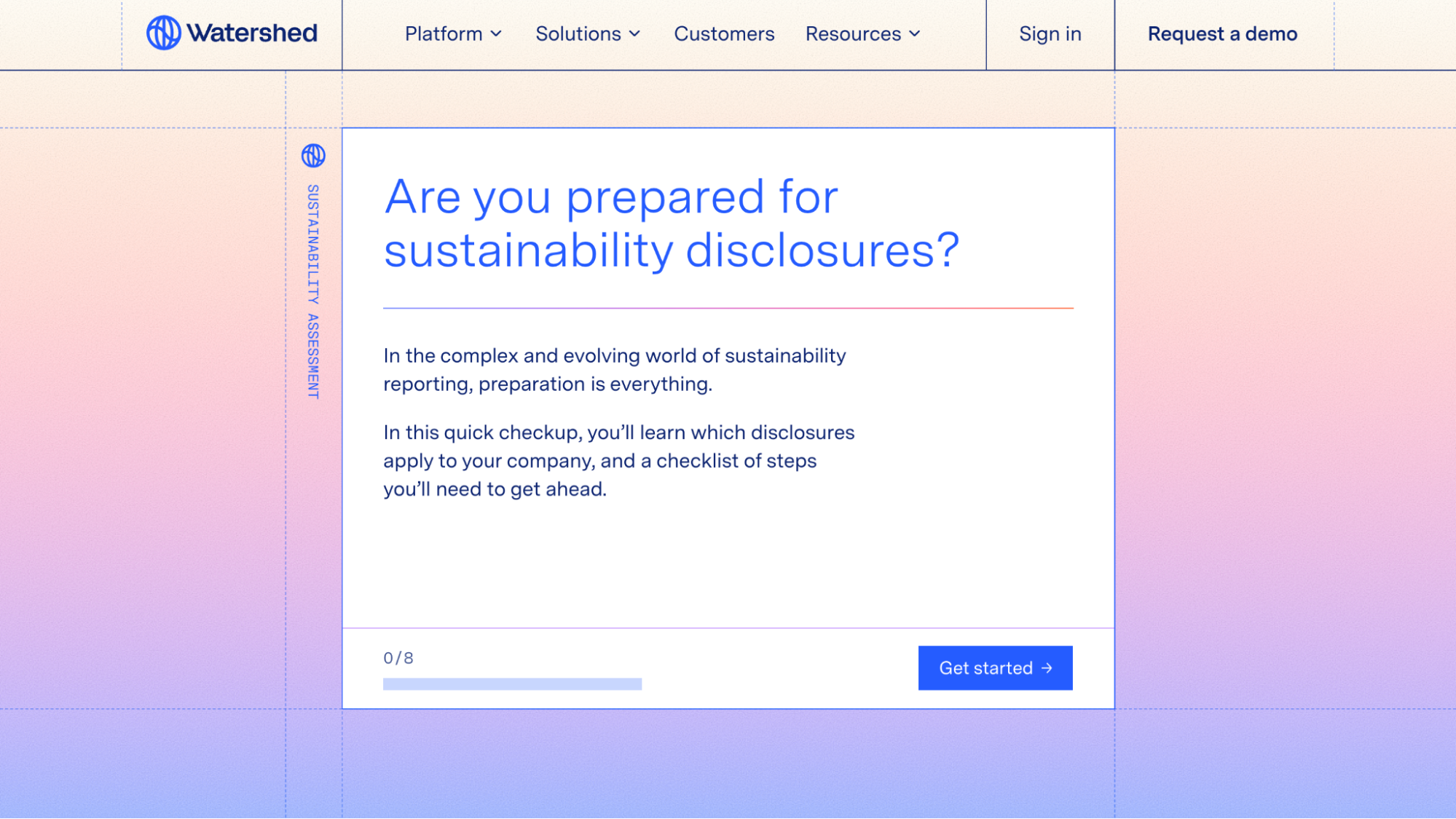 An image showing Watershed's sustainability disclosures quiz