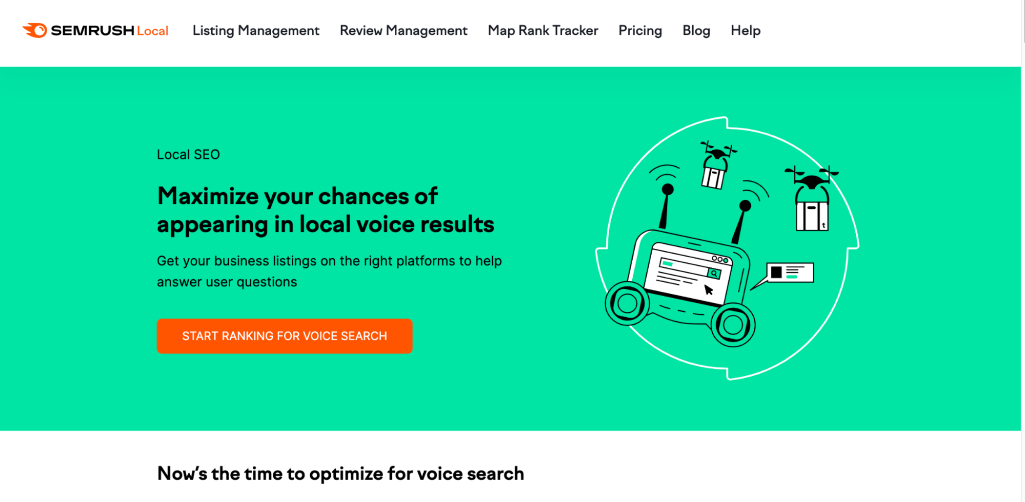 Tools like Semrush help marketers optimize content for voice search and AI virtual assistants