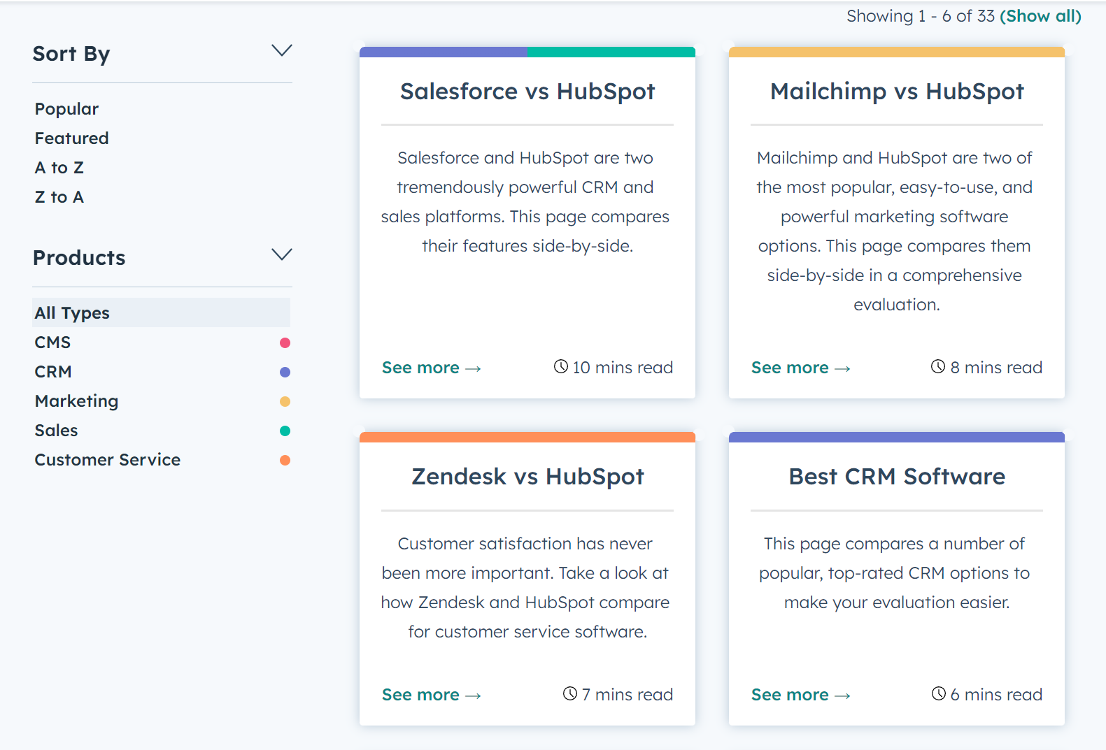 HubSpot has a specific subfolder to house its multiple comparison pages