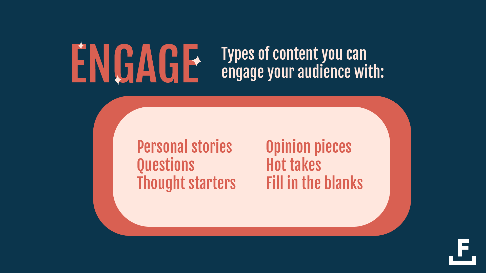 An image showing the types of content that work well to engage an audience