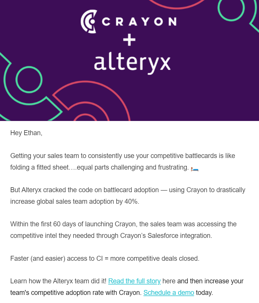 Crayon distributes one of its key case studies by sending a link out through email