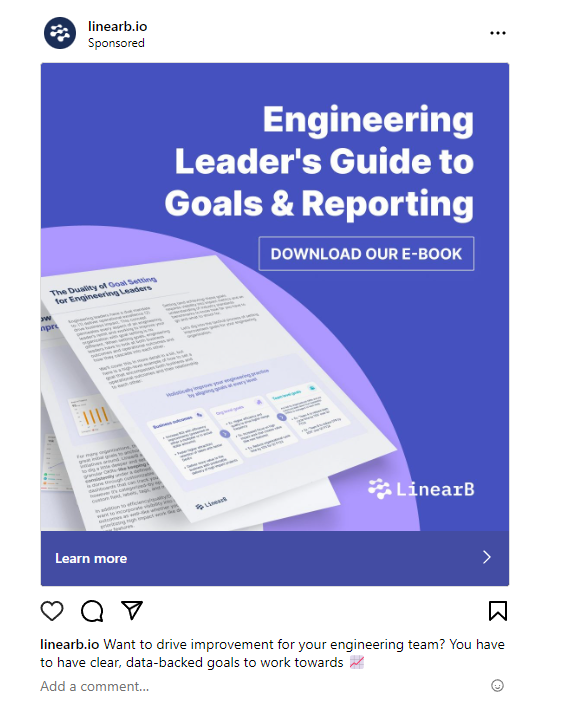 LinearB extends the reach of its Ebook with paid ad distribution in Instagram