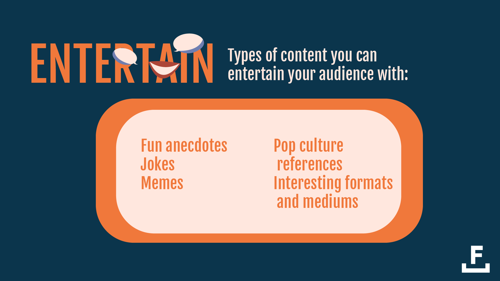 An image showing the types of content that work well to entertain an audience